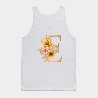 Watercolor sunflower floral  wedding monogram, E letter illustration Tank Top